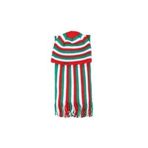 2 Piece Unisex Beanie Hat & Scarf Set Christmas Colors Red Green White Stripes W